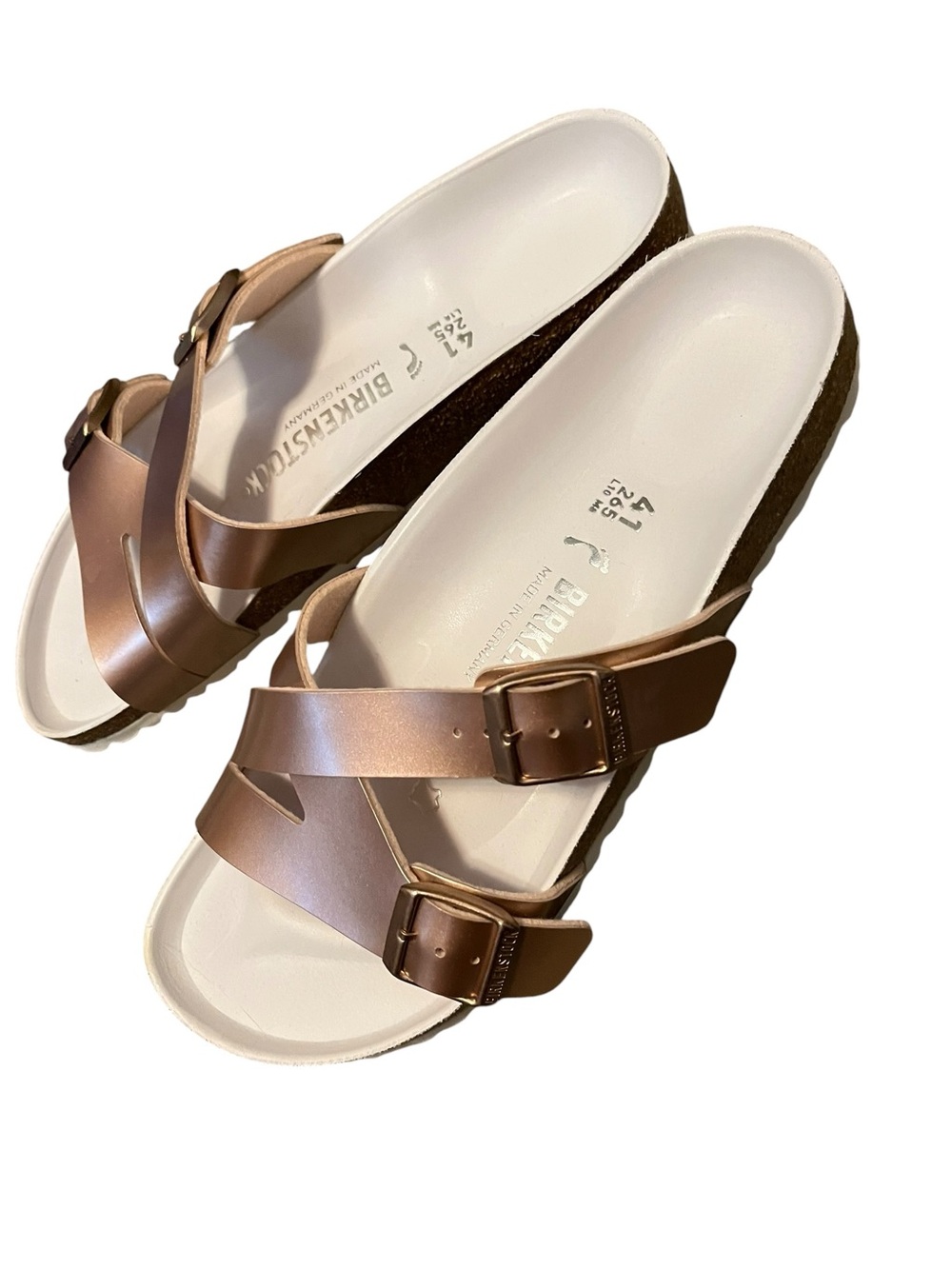 Auth Birkenstock Women's Yao Hex Metallic Slide on Sandal - Rose Gold Metallic - Picture 4 of 9
